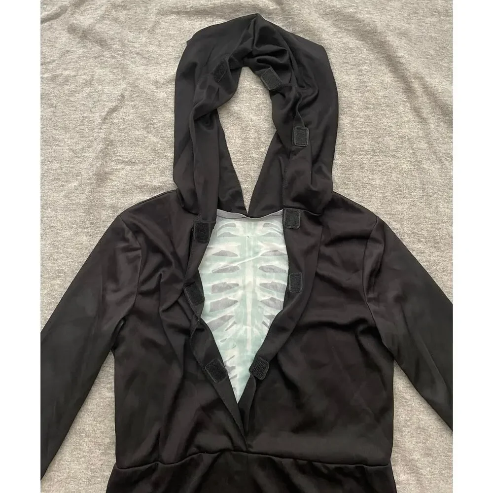 New Skeleton Kids Size M/8-10 Yrs Glow in the Dark Black Halloween Costume
